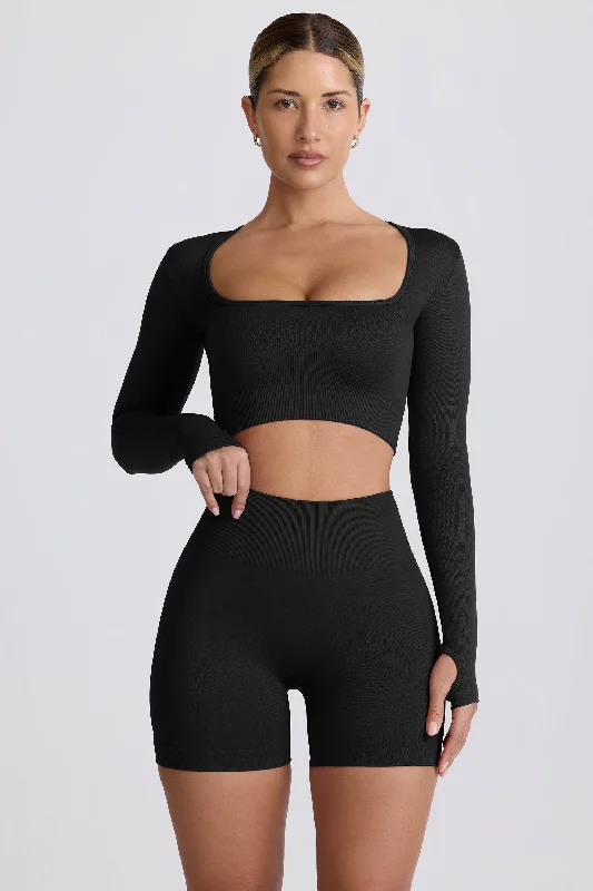 Online Boutiques Affordable Super Sculpt Seamless Long-Sleeve Crop Top in Black