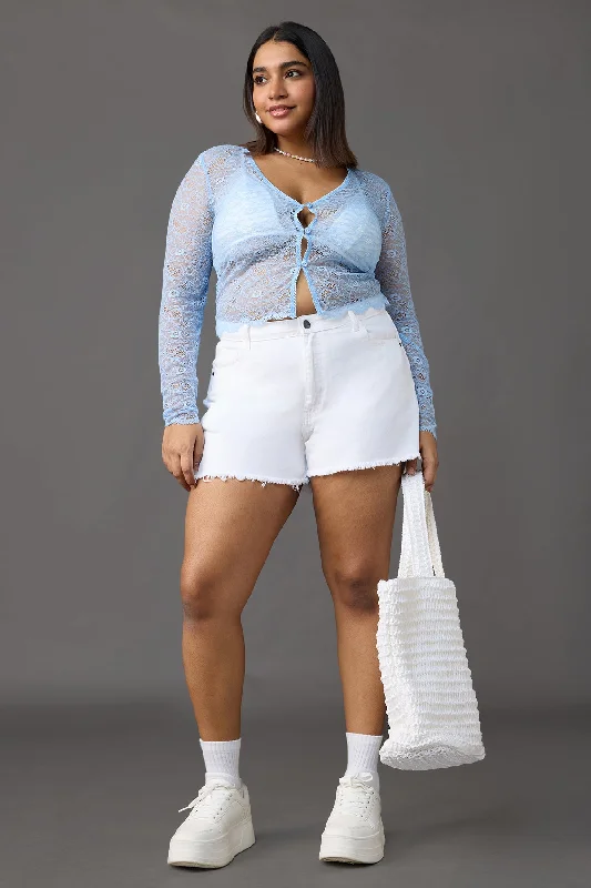 Women Wear Online Curve Frayed Hem White Denim Hot Shorts