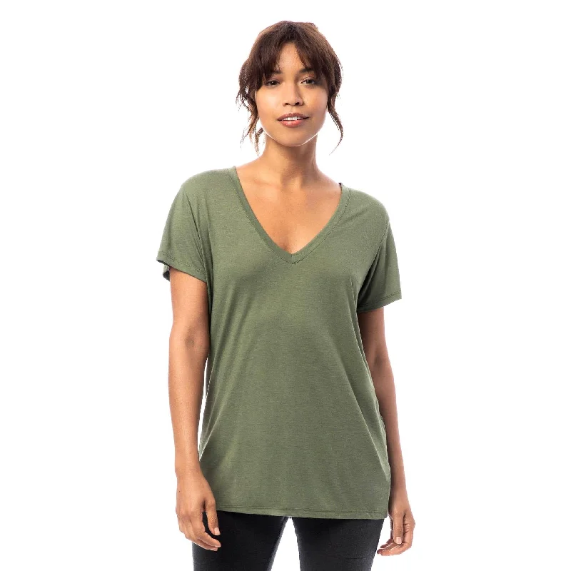 Sophisticated Fashion Slinky Jersey V-Neck T-Shirt (Army Green)