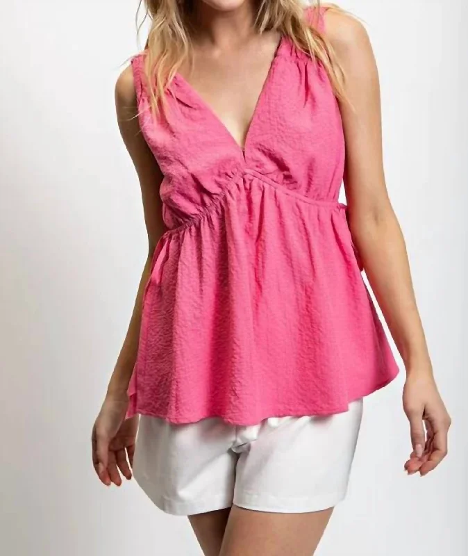 Chic Women's Clothing for Date Nights Babydoll Sleeveless Top In Fuchsia