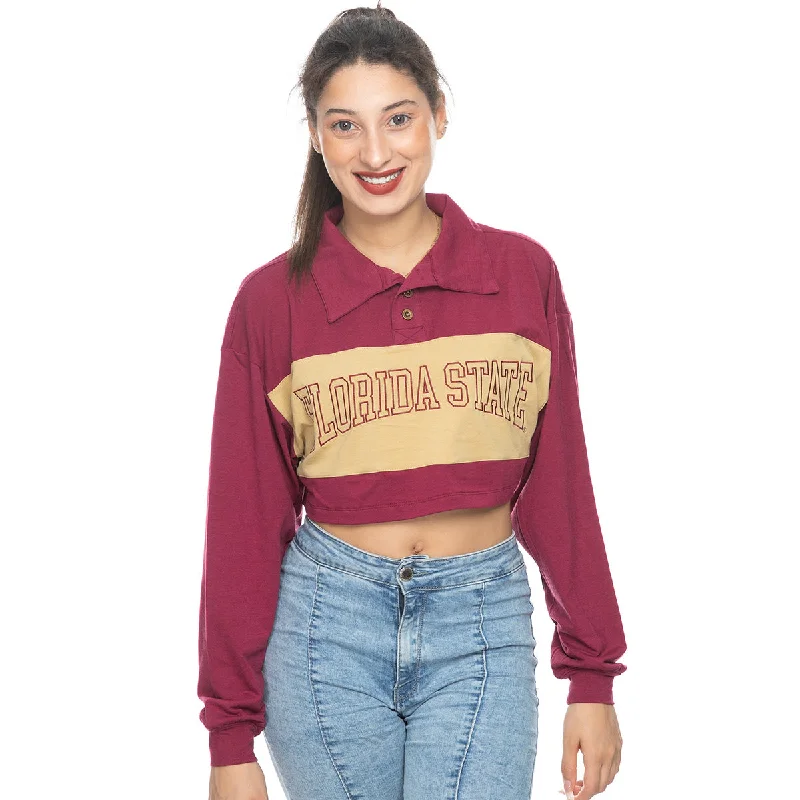 Women's Athletic Apparel ZooZatz Women's Florida State Long Sleeve Rugby Crop - Garnet/Gold