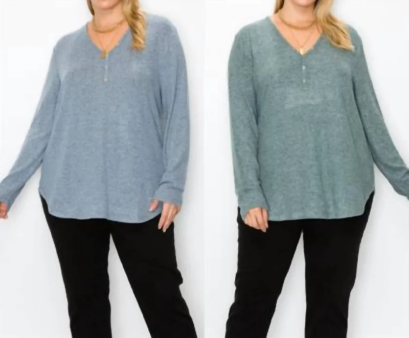 Modern Casual Clothing Soft Pullover With Button Detail In Seafoam