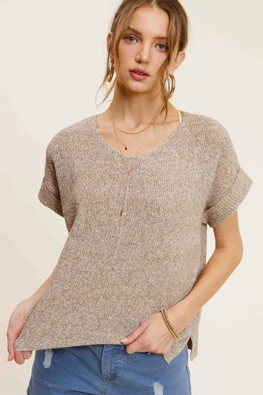 Women's Clothing Sale Online V-Neck Short Sleeve Knit Top