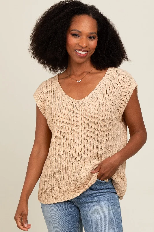 Outfits Ideas Beige Sleeveless Chunky Knit Top