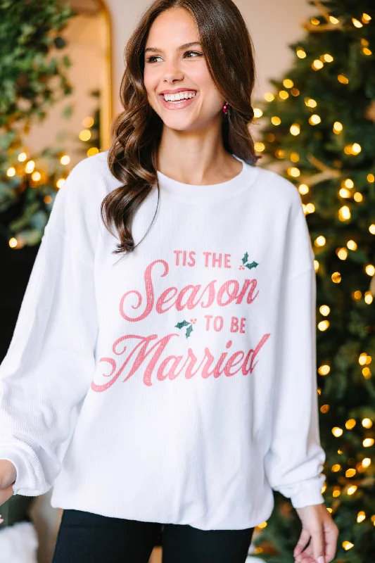 Women's Formal Event Attire Season To Be Married White Graphic Corded Sweatshirt