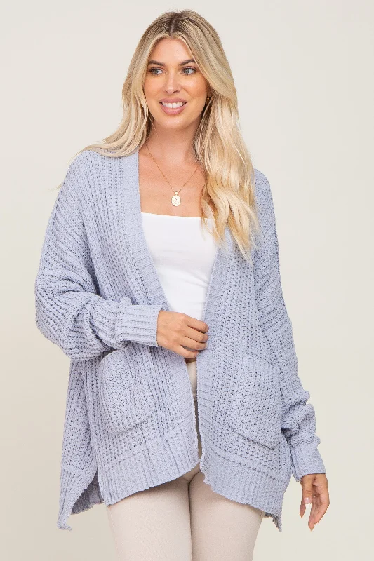 Plus Size Women Wear Light Blue Chunky Knit Oversized Cardigan