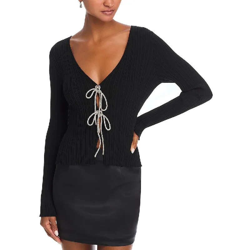 Affordable Luxury Women's Garments Womens Rhinestone Ribbed Knit Pullover Top