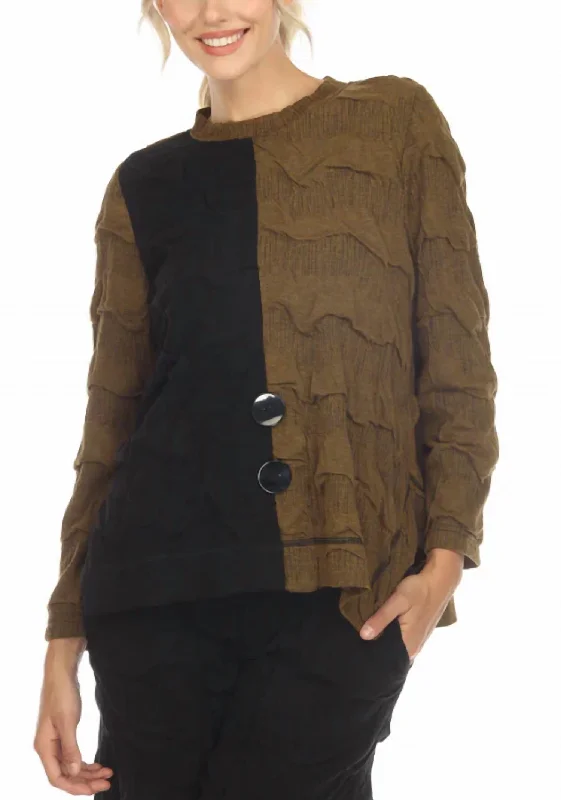 Women's Outerwear Attire Colorblock Wave-Knit Top In Olive/black