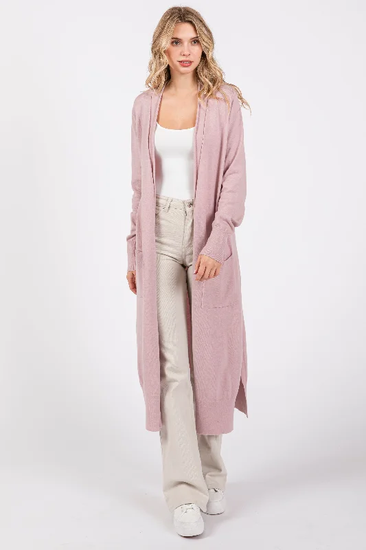 Casual Chic Light Pink Long Cardigan