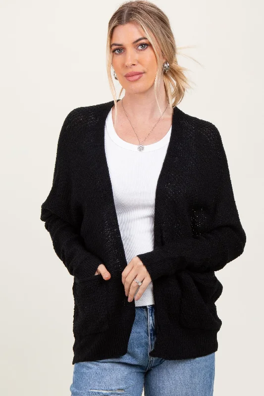 Charming Women's Holiday Apparel Black Pocketed Open Cardigan