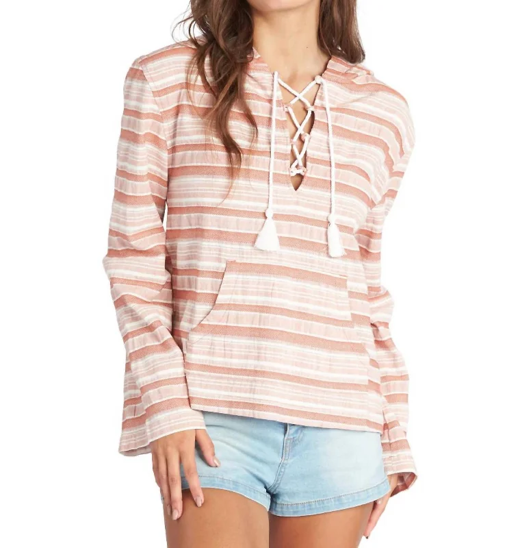 Affordable Women's Clothing Sale Online Paradise Calling Hoodie Top In Baked Clay River Stripe