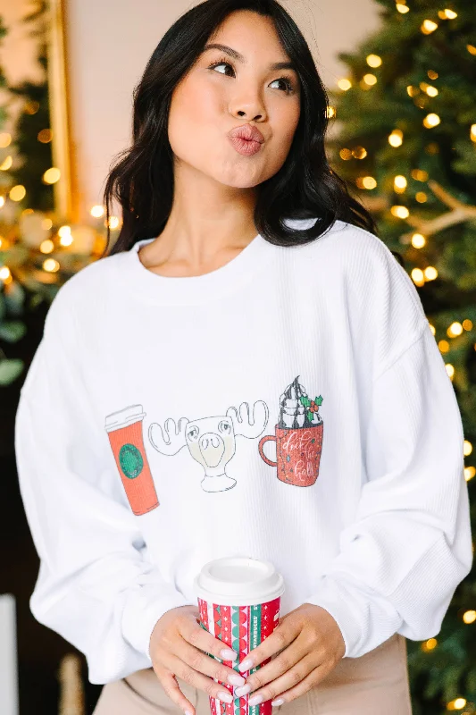 Women's Holiday Attire Holiday Cheer White Graphic Corded Sweatshirt