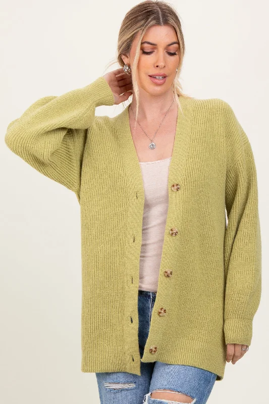 Exclusive Sale Light Olive Knit Oversized Button Down V-Neck Cardigan