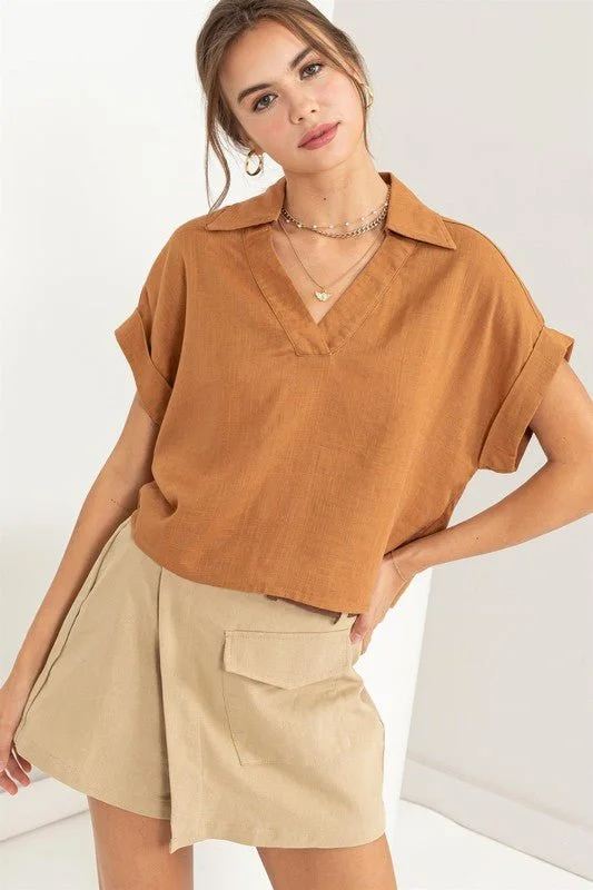 Charming Women's Garments Short Sleeve Linen Top