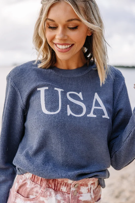 Women's Transitional Garments USA Navy Blue Corded Graphic Sweatshirt