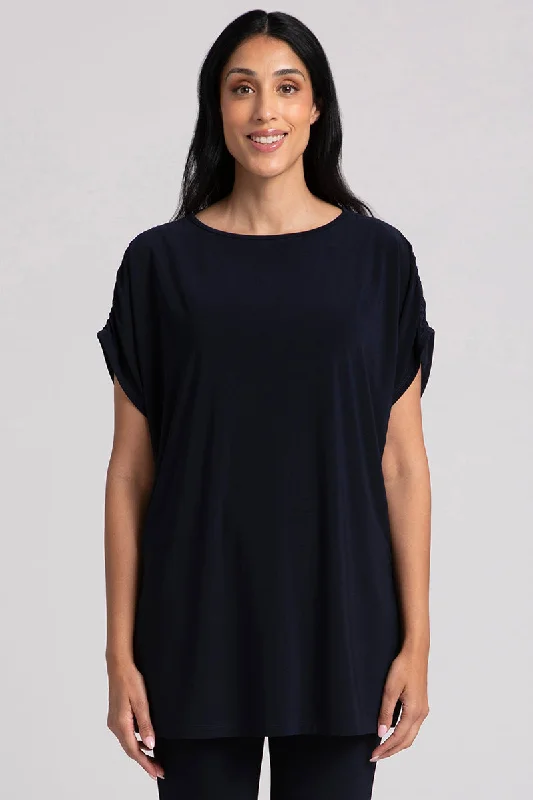 Women's Evening Wear Revelry Tunic with Ruched Shoulder | Navy