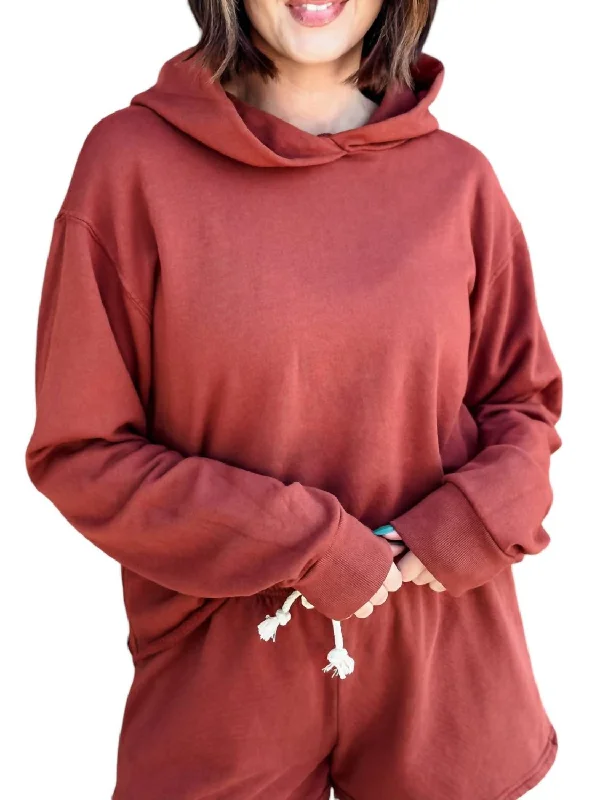 Unique Women's Fashion Pieces Kokomo Beach Fleece Cutoff Hoodie In Russet