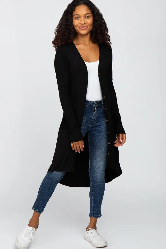 Clothing Store Black Button Front Knit Cardigan