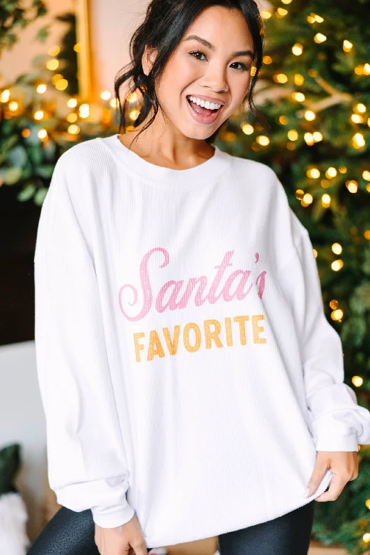 Women's Vacation Attire Santa's Favorite White Corded Graphic Sweatshirt