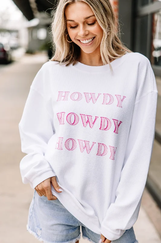 Women's Resort Garments Howdy White Corded Graphic Sweatshirt