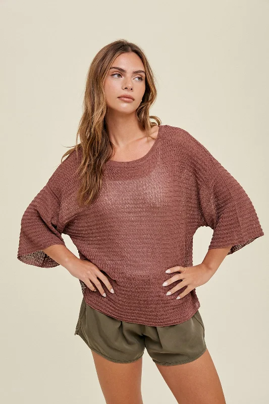 Modern Women's Apparel Burgundy Knit Short Sleeve Top