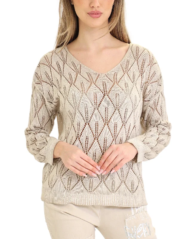 Shop Ladies Clothes Knit Top w/ Open Weave Detail