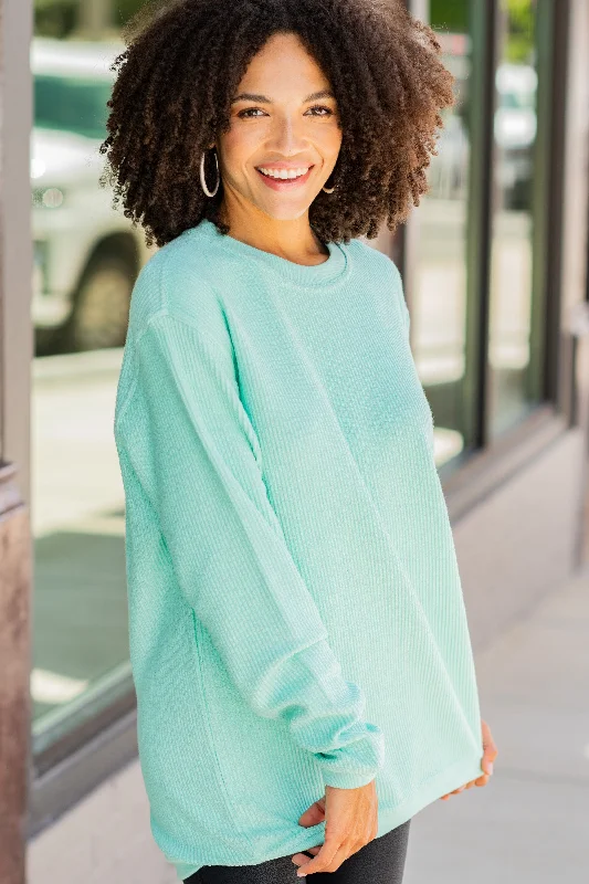 Casual Apparel For Women True To Form Sportswear Mint Green Corded Sweatshirt