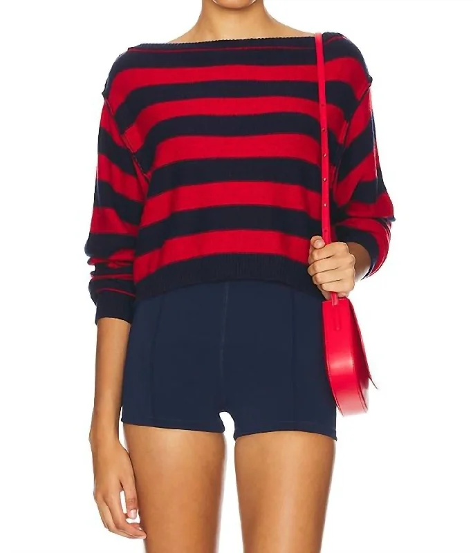 Women's Luxury Apparel Into The Blue Pullover In Red Combo