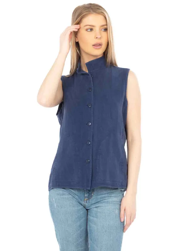 Trendy Outfits For Ladies Tianello TENCEL™  Sleeveless "Oxford" Vest Jacket, Lined, & Side Pockets