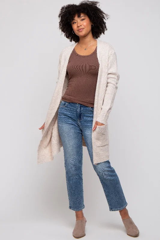 Cheap Women's Clothing Online Beige Basic Knit Cardigan