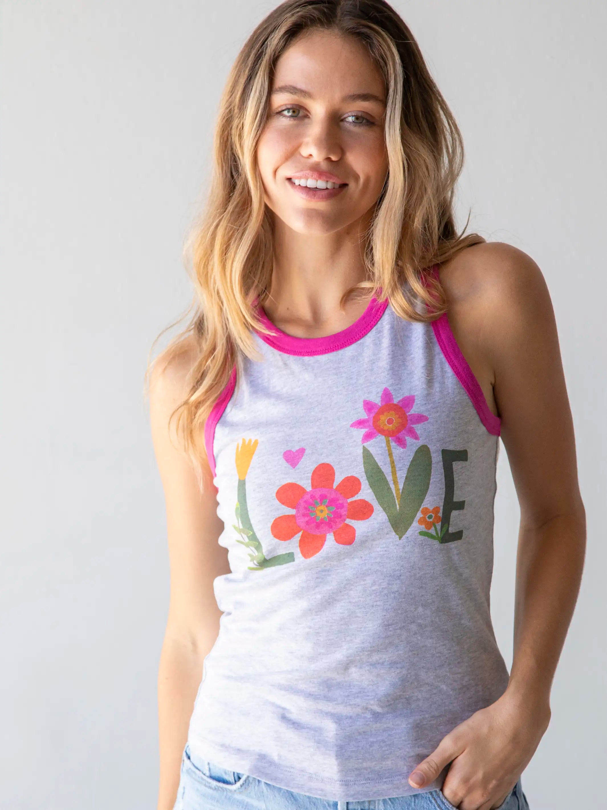 Evening Elegance Ringer Tank Top - Heather Grey Love