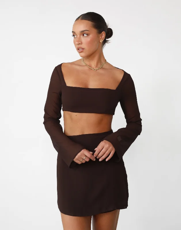 Flash Discount Abby Long Sleeve Crop Top (Cocoa)