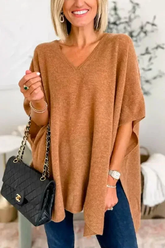 Easygoing Women's Style Slit V-Neck Half Sleeve Knit Top