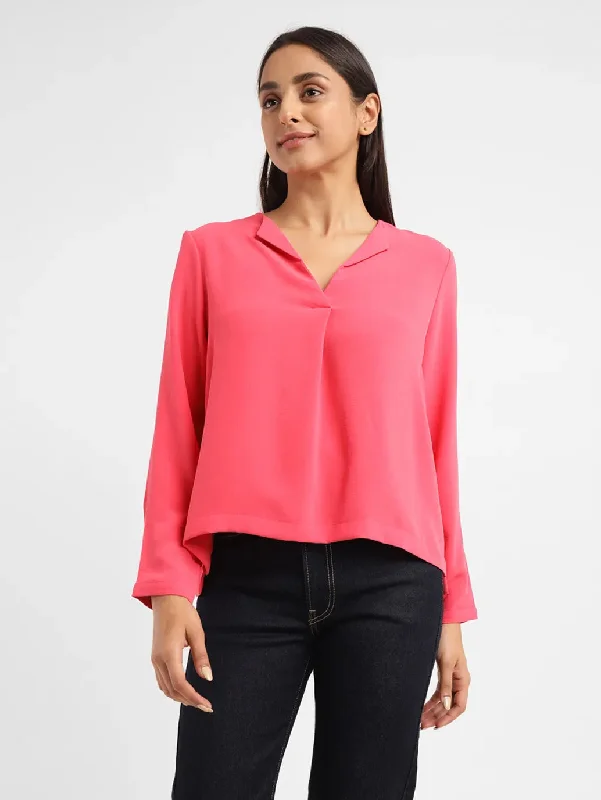 Affordable Online Boutique Women's Solid Pink V Neck Top