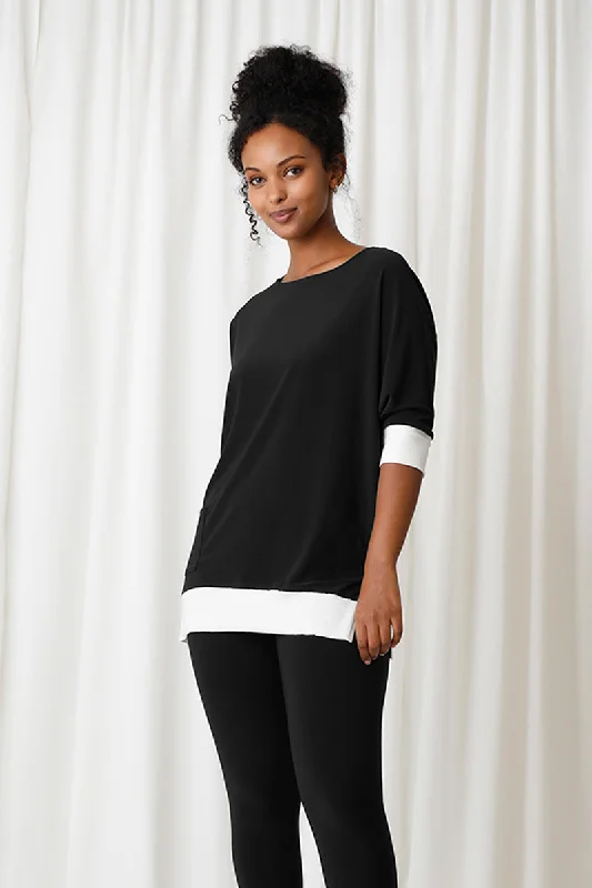 Trendy Women's Apparel Motion Pocket Boxy Tunic | Black/Wht