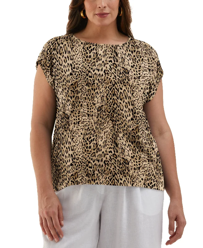 Stylish Savings Plus Size Leopard Print Rivet Detail Tank Top