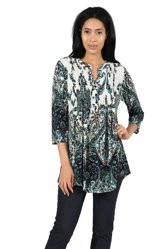 Fashionable Dresses for Women La Cera Pleat Front Paisley Tunic