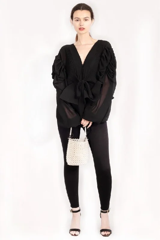 Women's Outerwear Attire CY Boutique Black Frill Sleeves Blouse