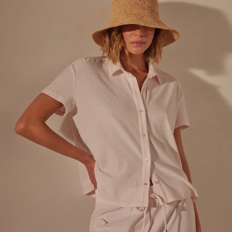 Vintage-Inspired Women's Apparel Cotton Terry Placket Short Sleeve - Zephyr