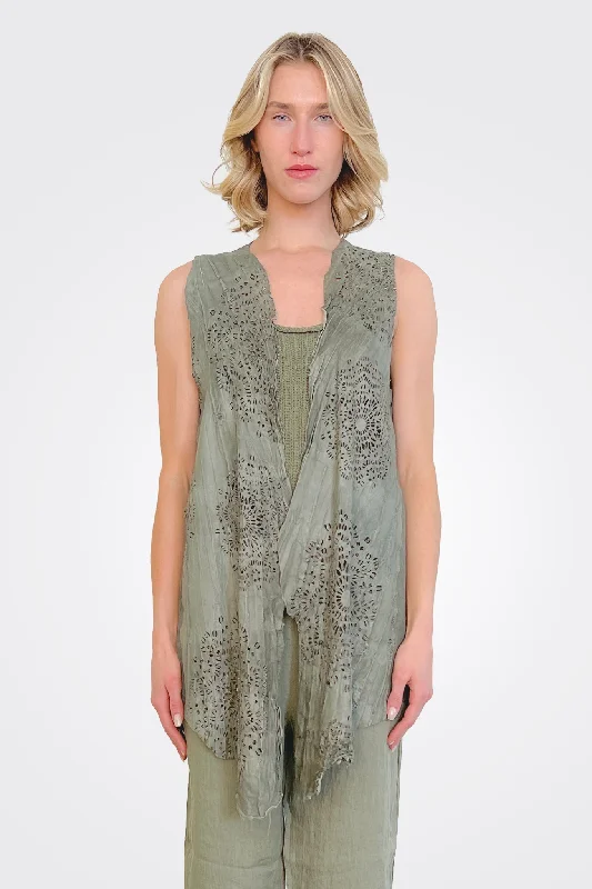 New Arrival Discount Lasercut Long Vest - Green