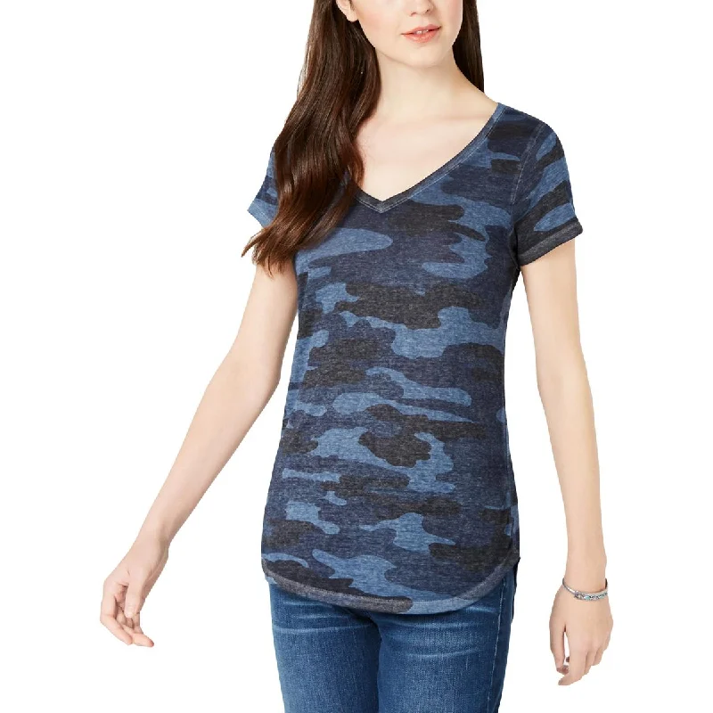 Vibrant Femme Fashion Womens Camouflage V-Neck Pullover Top