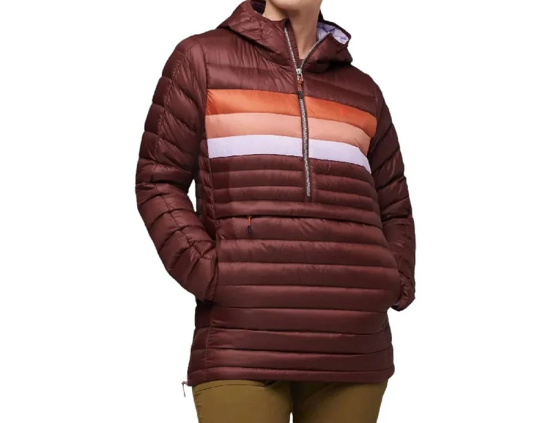 Trendy Street Style Clothing Fuego Down Hooded Pullover In Chestnut Stripes