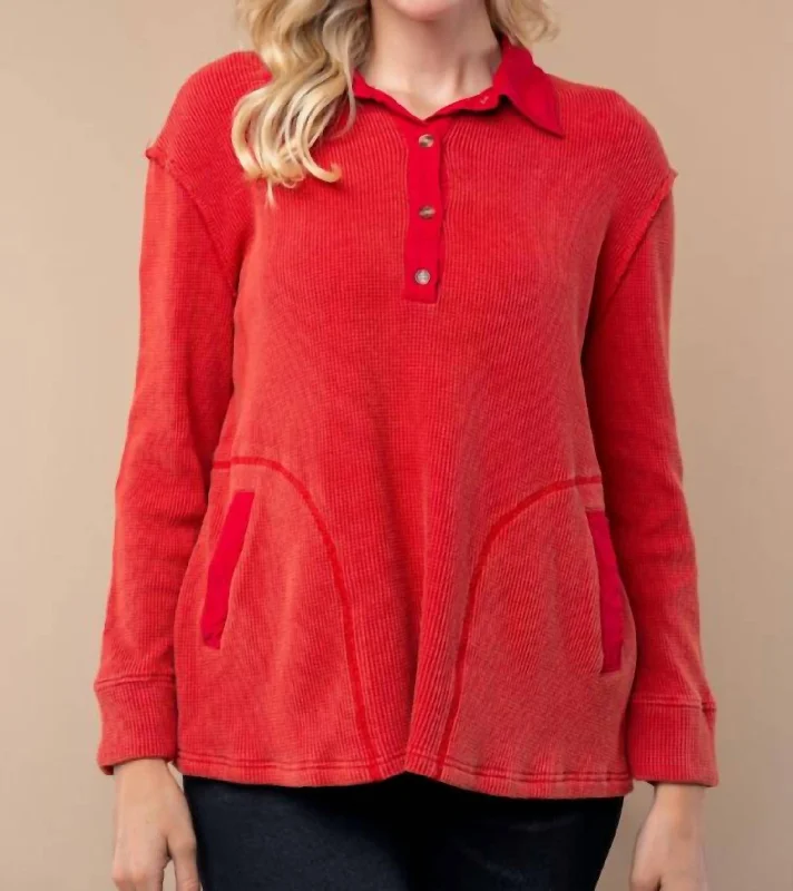 Women's Chic Outerwear Outfit Everyday Ease Knit Top In Red