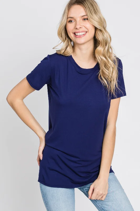 Women's Occasion Wear Apparel Navy Basic Short Sleeve Top