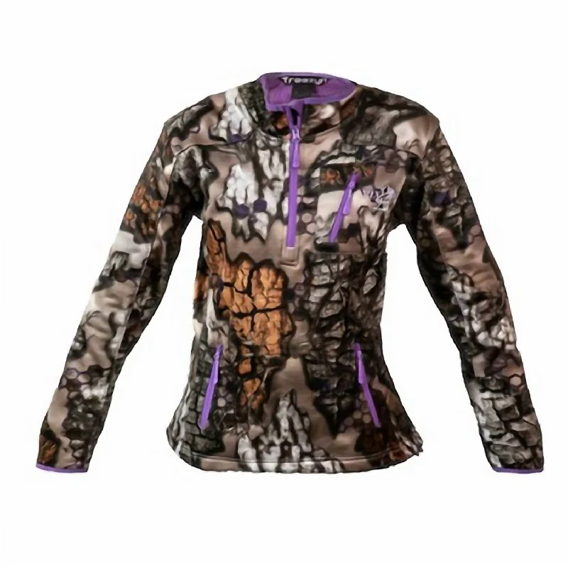 Women's Functional Apparel For Outdoor Activities Women's 1/4 Zip Late Season Lined Pullover In Camo (With Purple Accent)