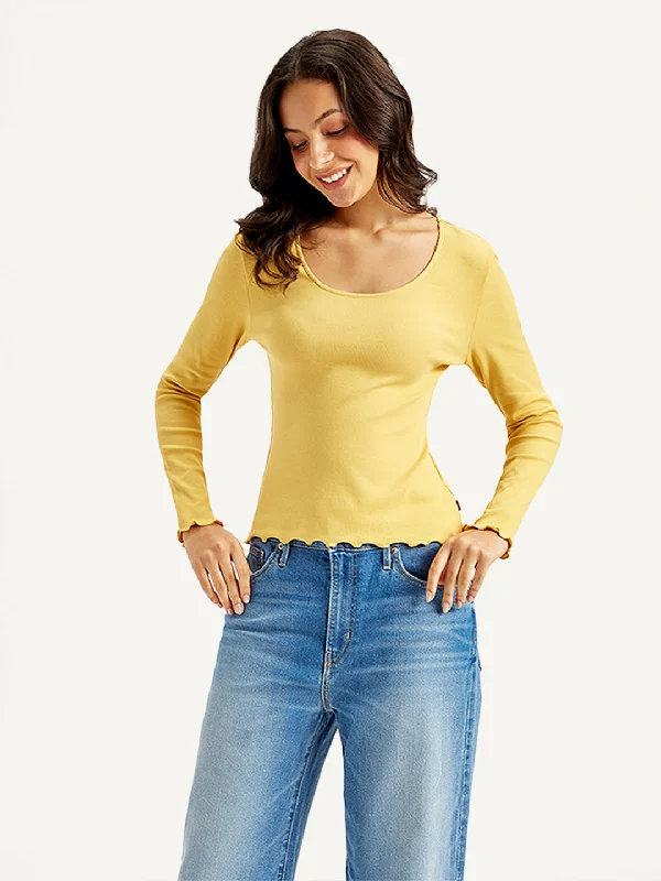 Sophisticated Style Women's Solid Yellow Scoop Neck Top