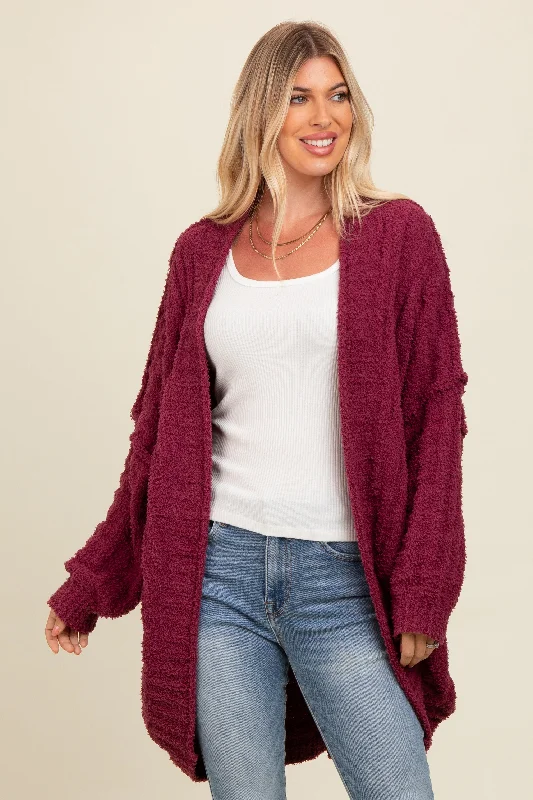 City Fashion Burgundy Chunky Knit Dolman Cardigan