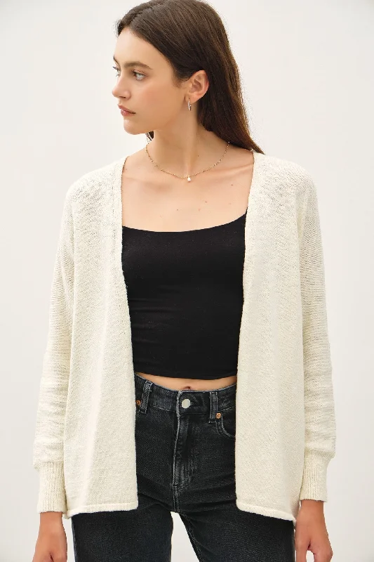 Stylish Women's Outerwear Apparel Cream Slub Knit Open Cardigan