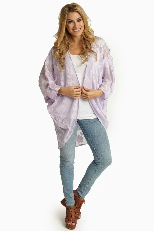 Women's Clothes Lavender Textured Chiffon Open Cardigan