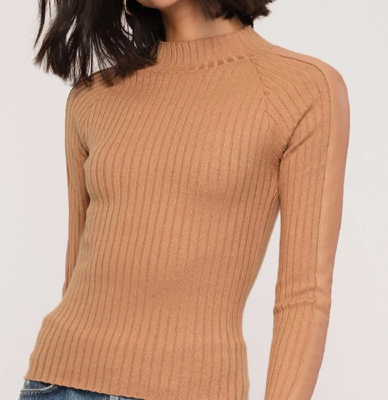 Relaxed Style Iris Mock Neck Top In Camel